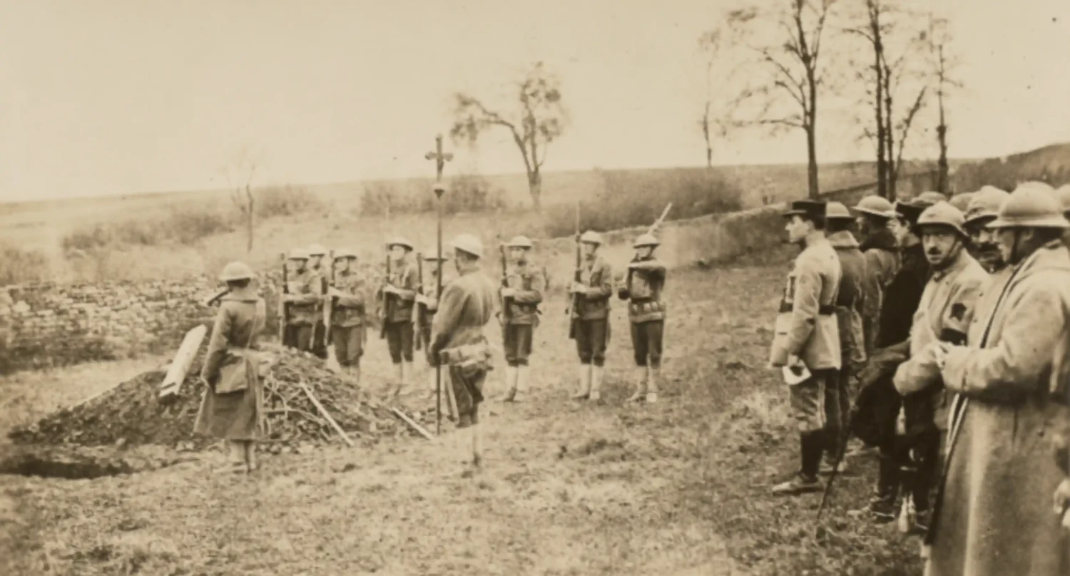 Funeral of American soldier behind front line trenches. Photograph from the National Archives at College Park, Maryland.